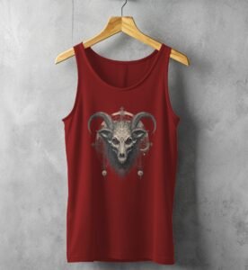 occult skeleton goat horns death motif design tank design, variation 3