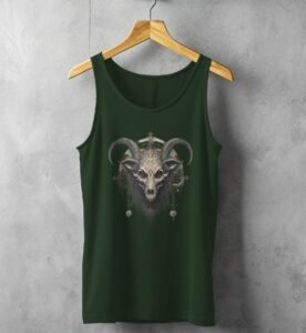 occult skeleton goat horns death motif design tank design, variation 5