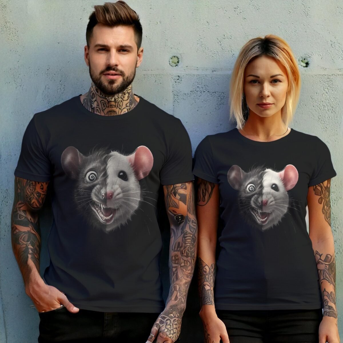 crazy rat opposites sides unique joker art t-shirt design, variation 10