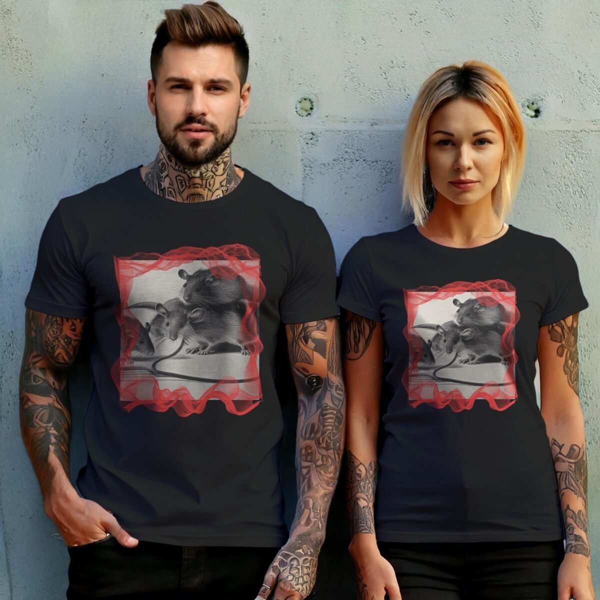 three shadowed rats together pale grey shirt design, variation 10