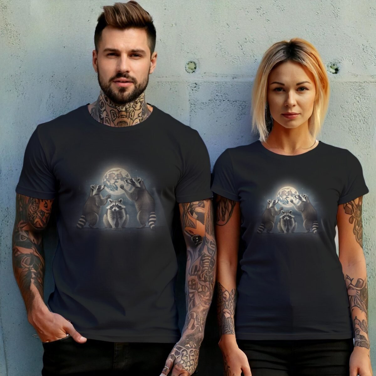 three raccoons moonlight mystic animal tee you design, variation 10