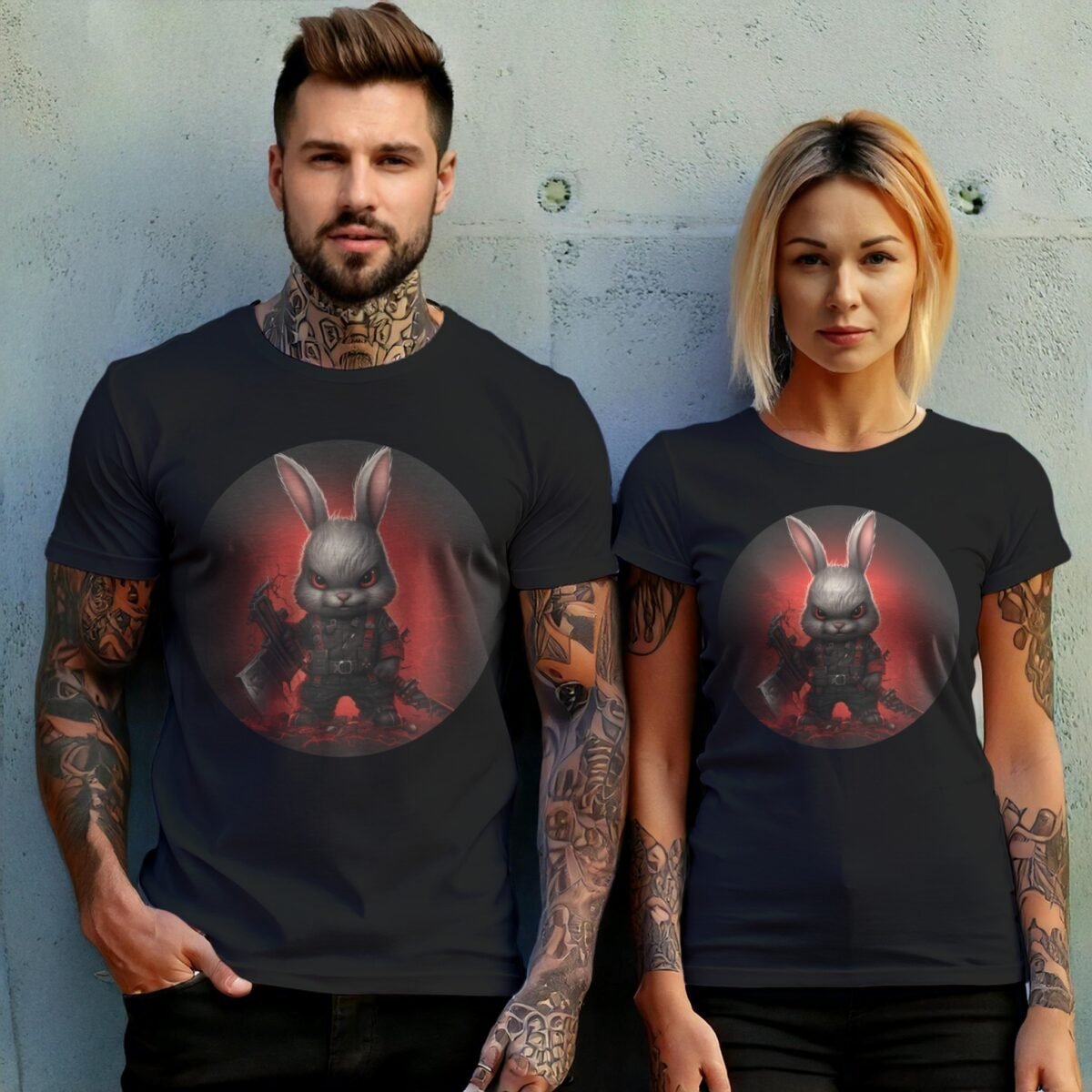 red eyes angry scary horror gothic rabbit animal t-shirt design, variation 10