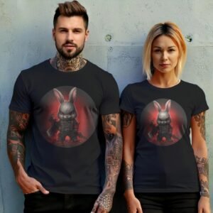 red eyes angry scary horror gothic rabbit animal t-shirt design, variation 10