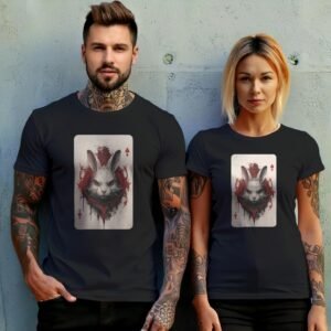 alice wonderland white rabbit playing card symbolism gothic t-shirt design, variation 10