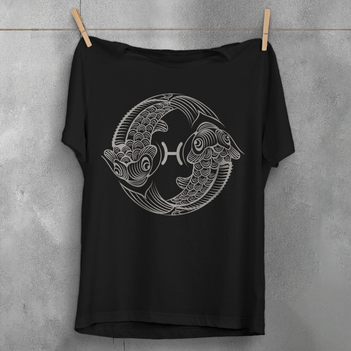 pisces constellation zodiacal sign sensitive water diviner fish t-shirt design, variation 1