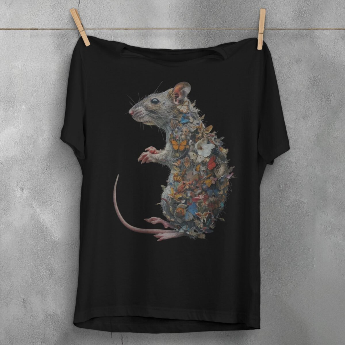 rat adorned butterflies gothic pagan enchantment symbol t-shirt design, variation 1