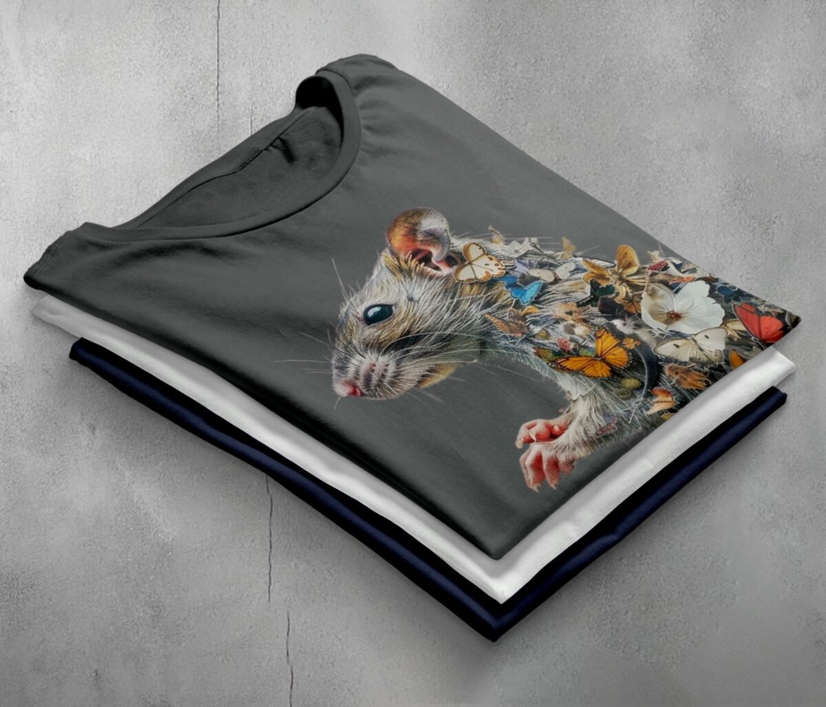 rat adorned butterflies gothic pagan enchantment symbol t-shirt design, variation 7