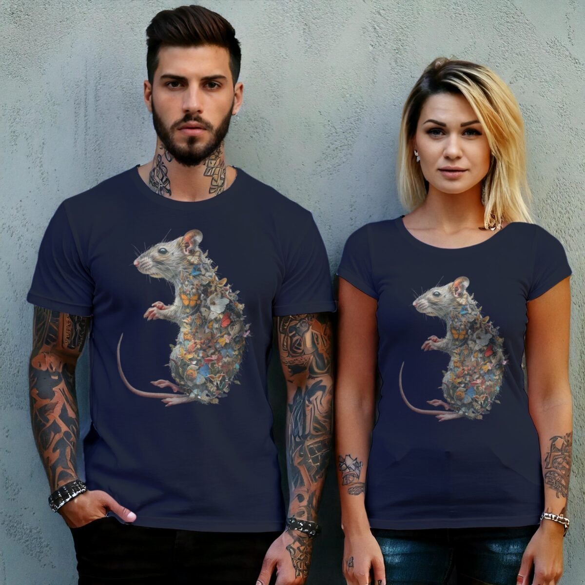 rat adorned butterflies gothic pagan enchantment symbol t-shirt design, variation 8