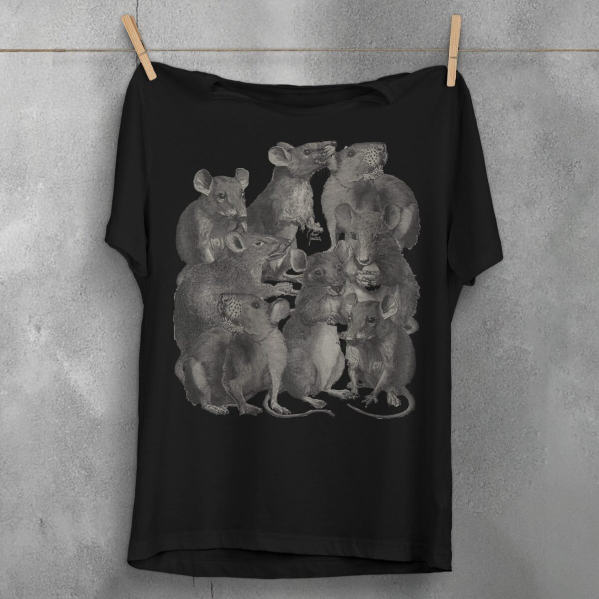 rats dark vintage engraving witchy pagan gothic nature t-shirt design, variation 1