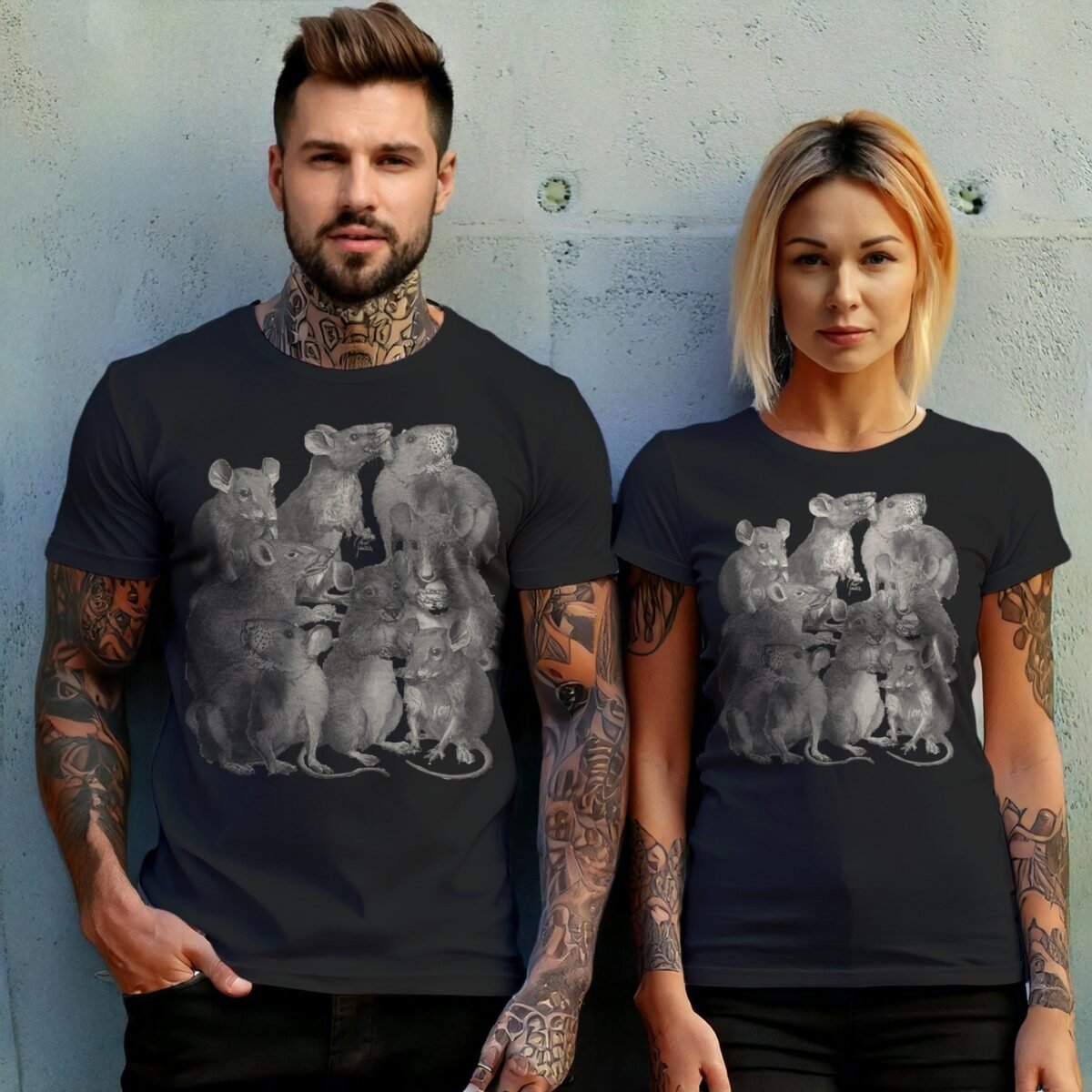 rats dark vintage engraving witchy pagan gothic nature t-shirt design, variation 10