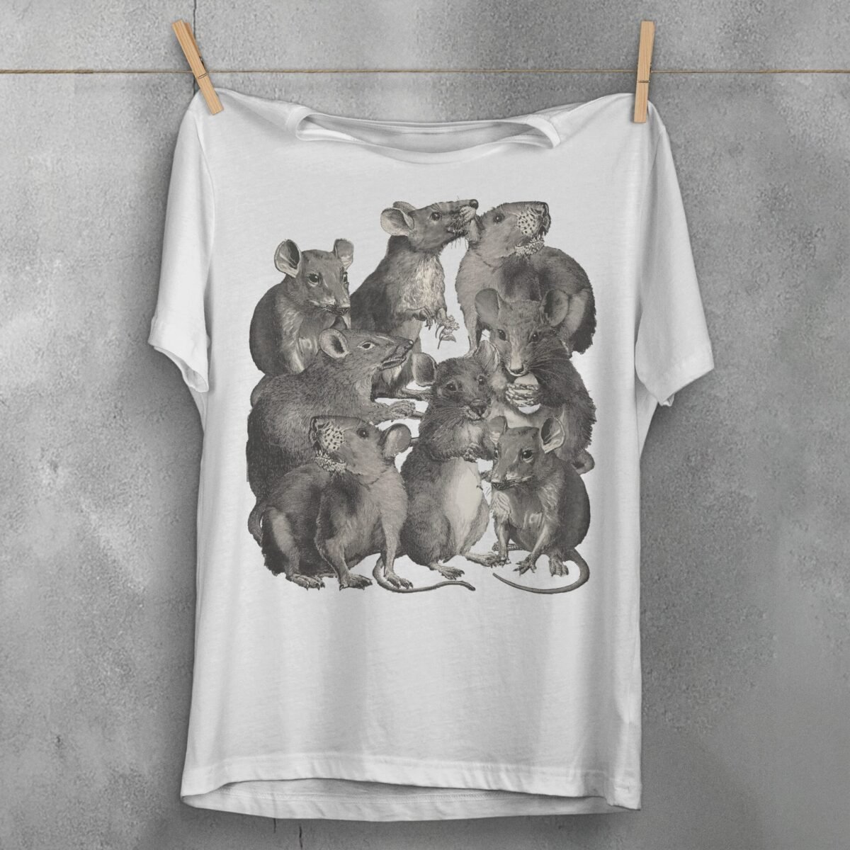 rats dark vintage engraving witchy pagan gothic nature t-shirt design, variation 2