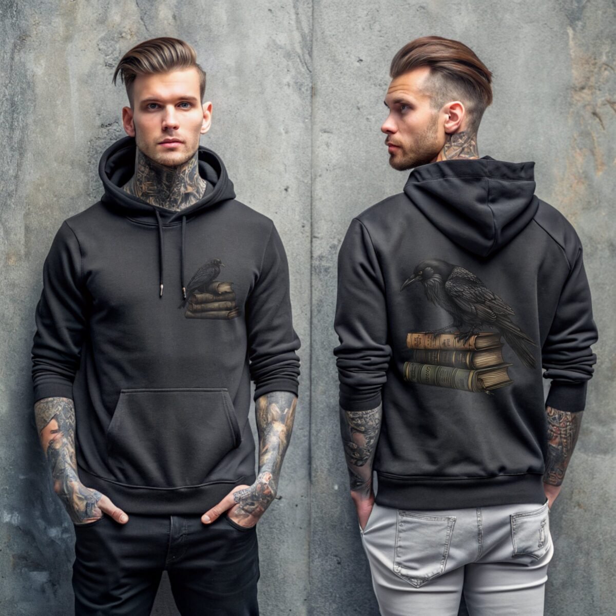 Raven guarding ancient wisdom scholarly dark academia aesthetic hoodie - 3