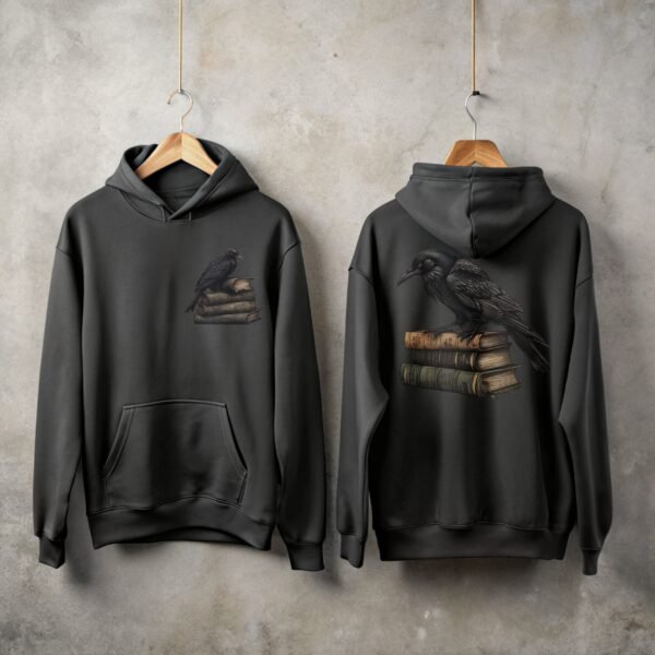 Raven perched upon ancient tomes Dark Academia aesthetic art hoodie - 1