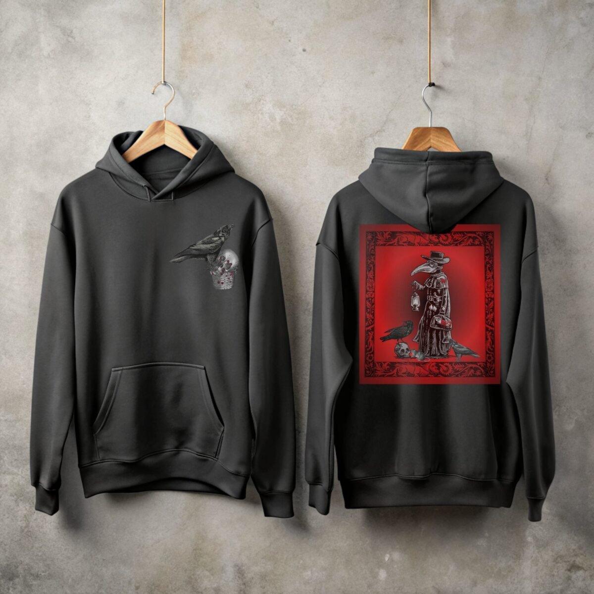 Raven and skull gothic macabre black death design hoodie - 1