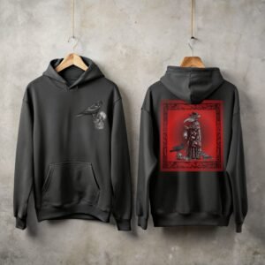 Raven and skull gothic macabre black death design hoodie - 1