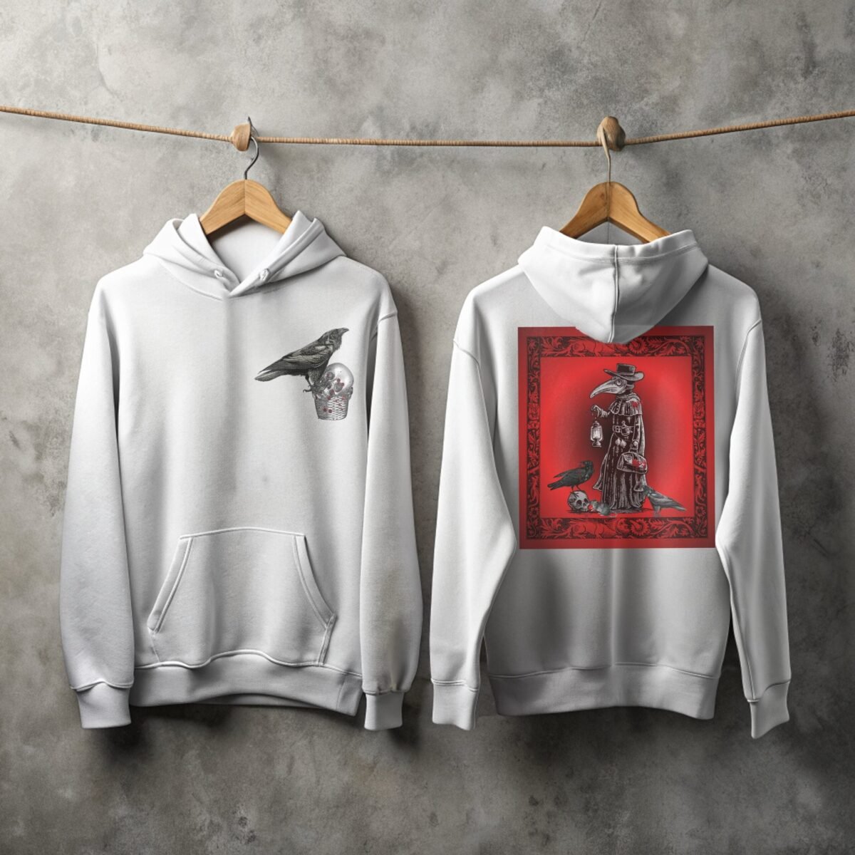 Raven and skull gothic macabre black death design hoodie - 2