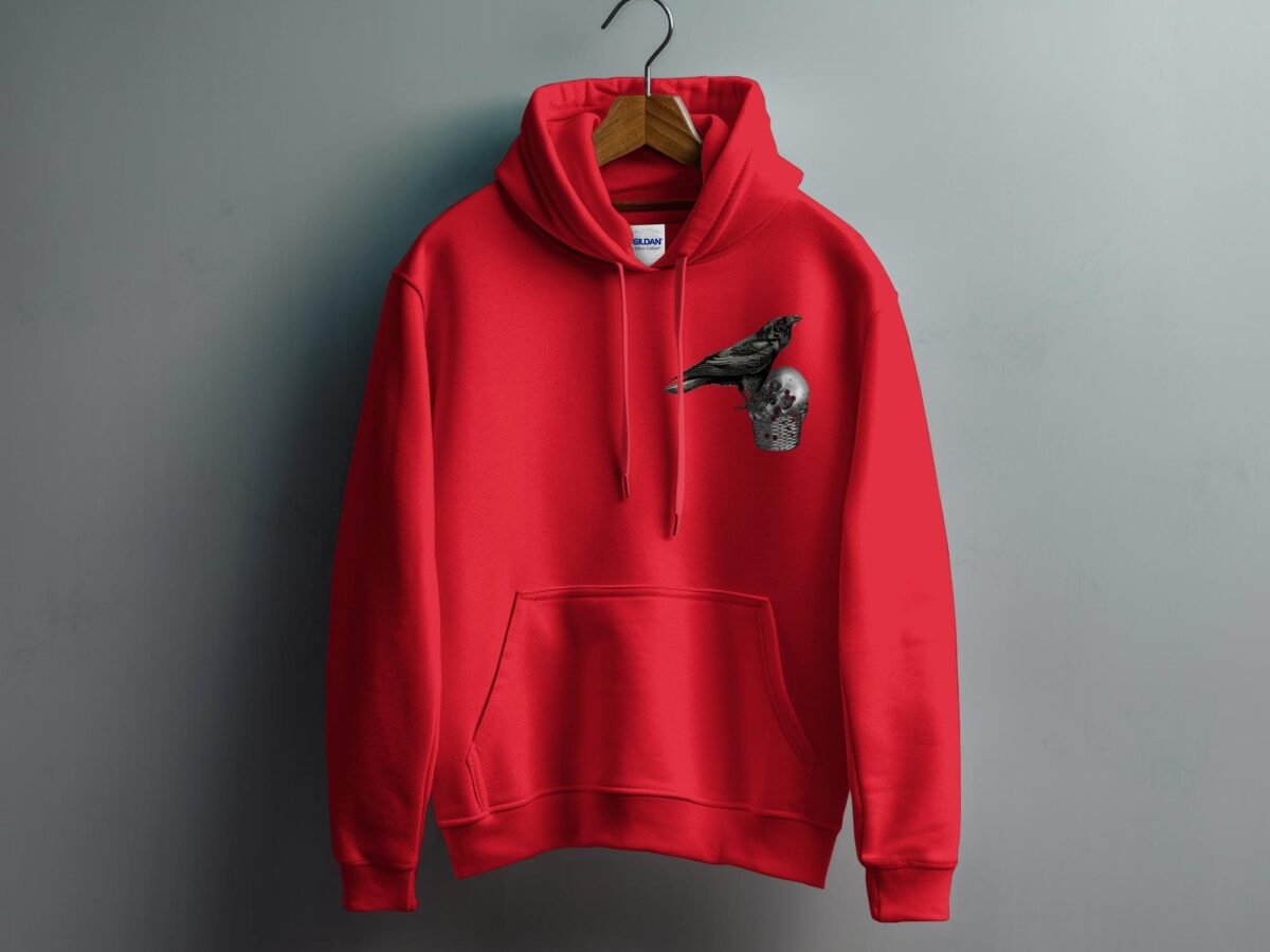 Raven and skull gothic macabre black death design hoodie - 5