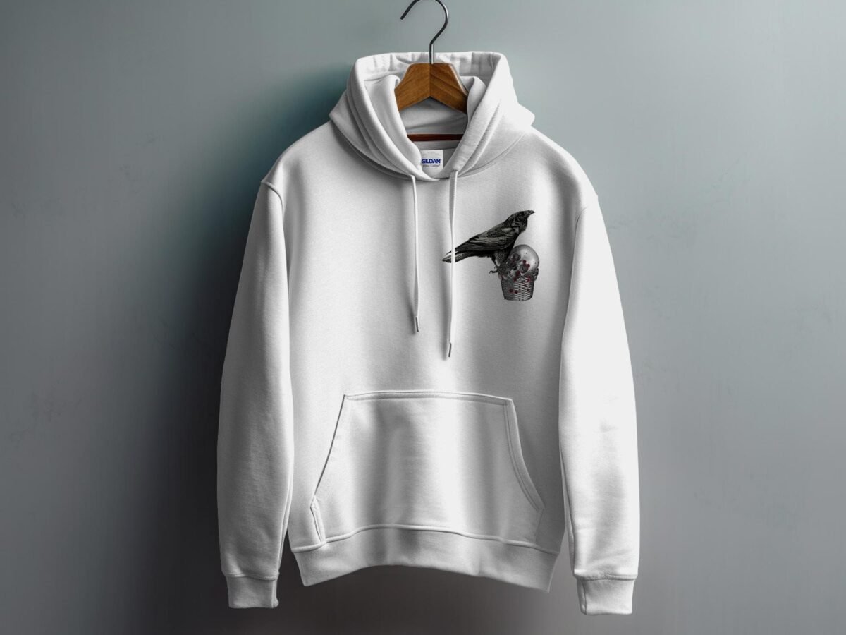 Raven and skull gothic macabre black death design hoodie - 8