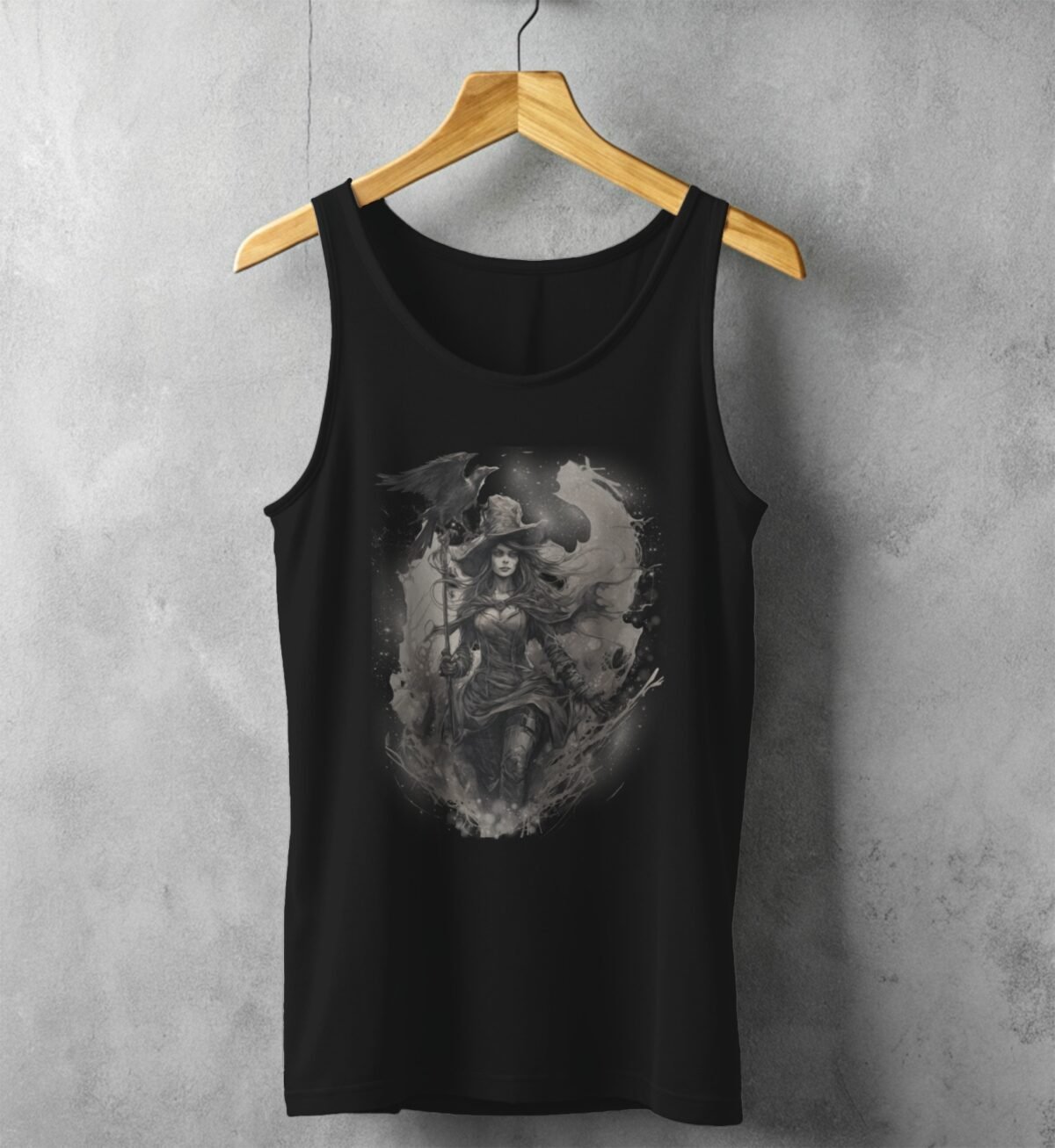 raven witch elegant darkness magical forest t-shirt design, variation 1