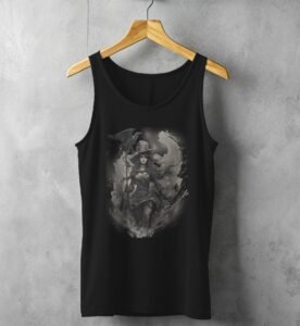 raven witch elegant darkness magical forest t-shirt design, variation 1