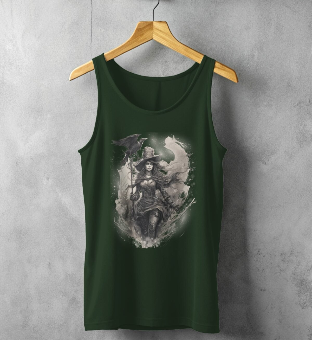 raven witch elegant darkness magical forest t-shirt design, variation 5