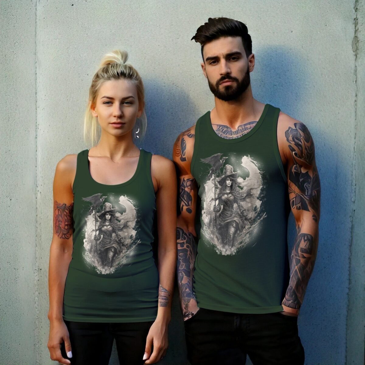 raven witch elegant darkness magical forest t-shirt design, variation 6