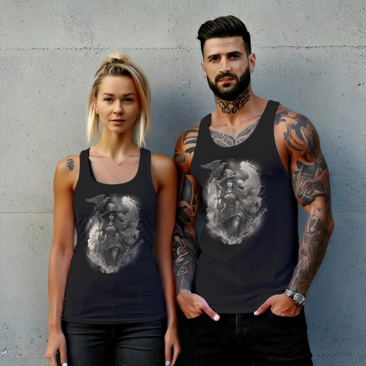 raven witch elegant darkness magical forest t-shirt design, variation 7