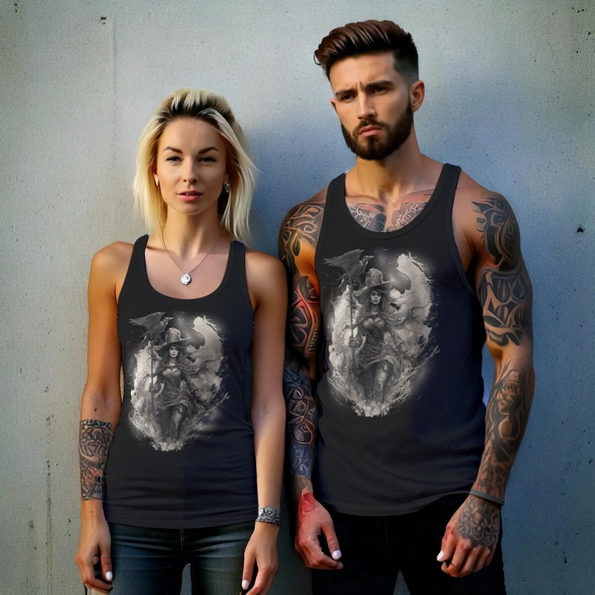 raven witch elegant darkness magical forest t-shirt design, variation 9