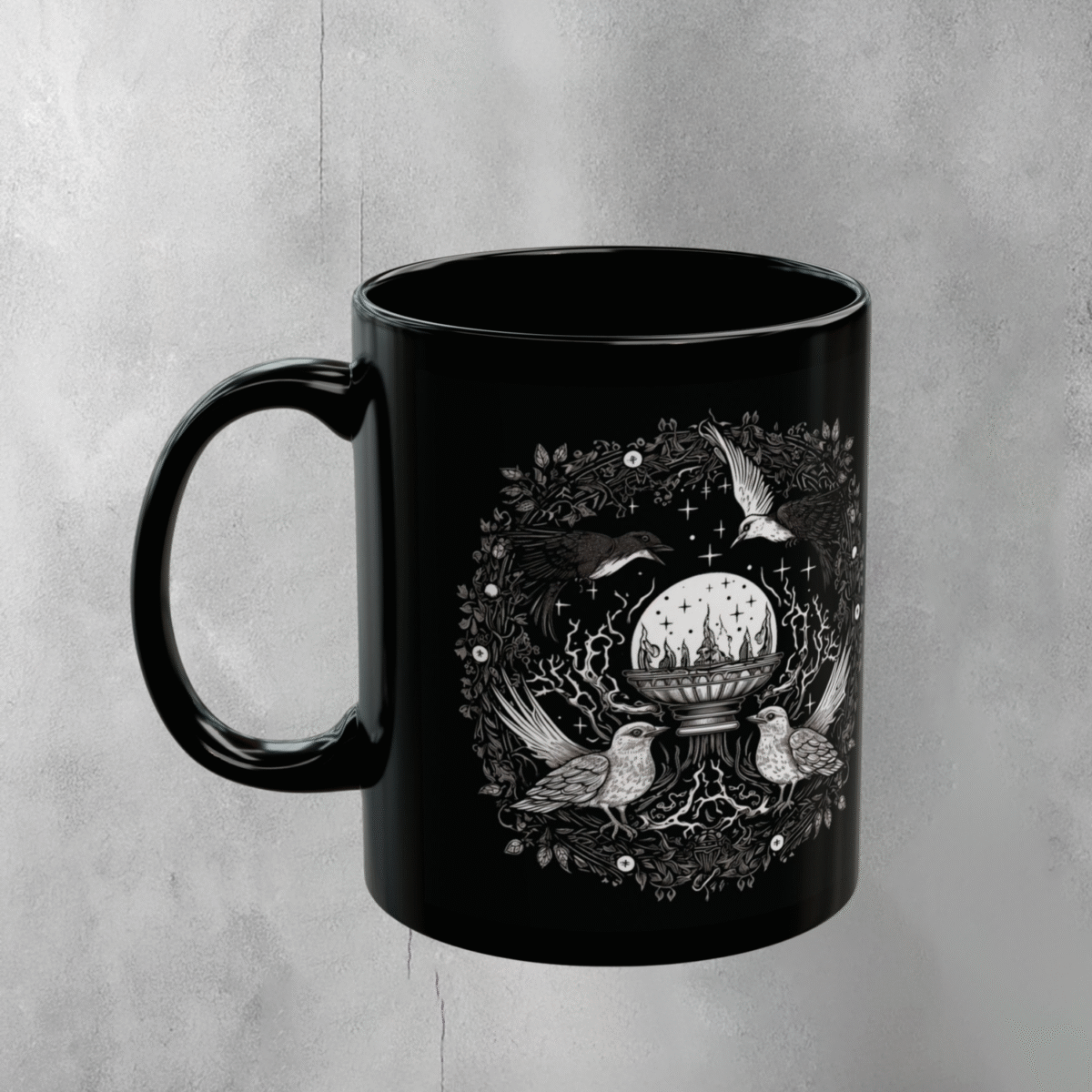 Ravens and crystal ball divination dark cottagecore witchcraft inspired Mug - 1