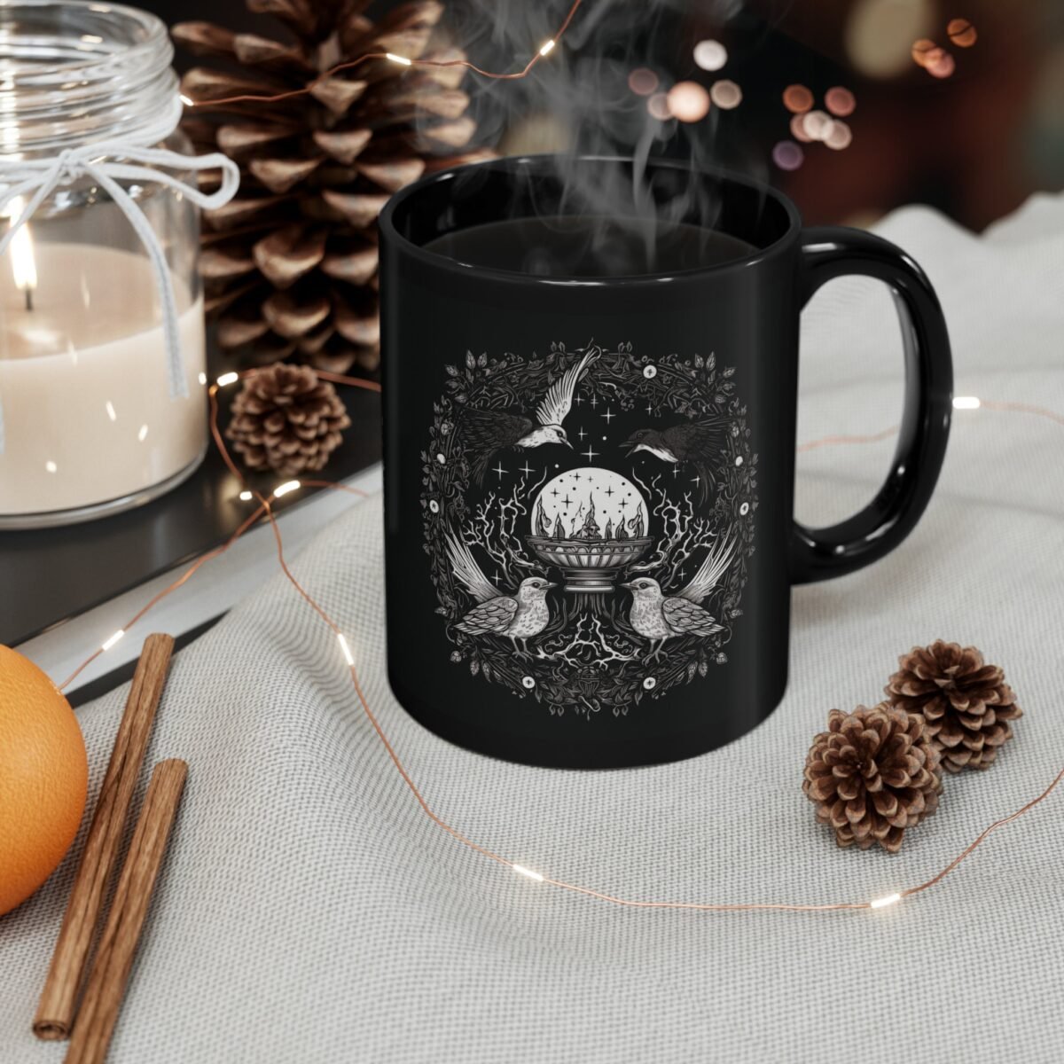 Ravens and crystal ball divination dark cottagecore witchcraft inspired Mug - 6