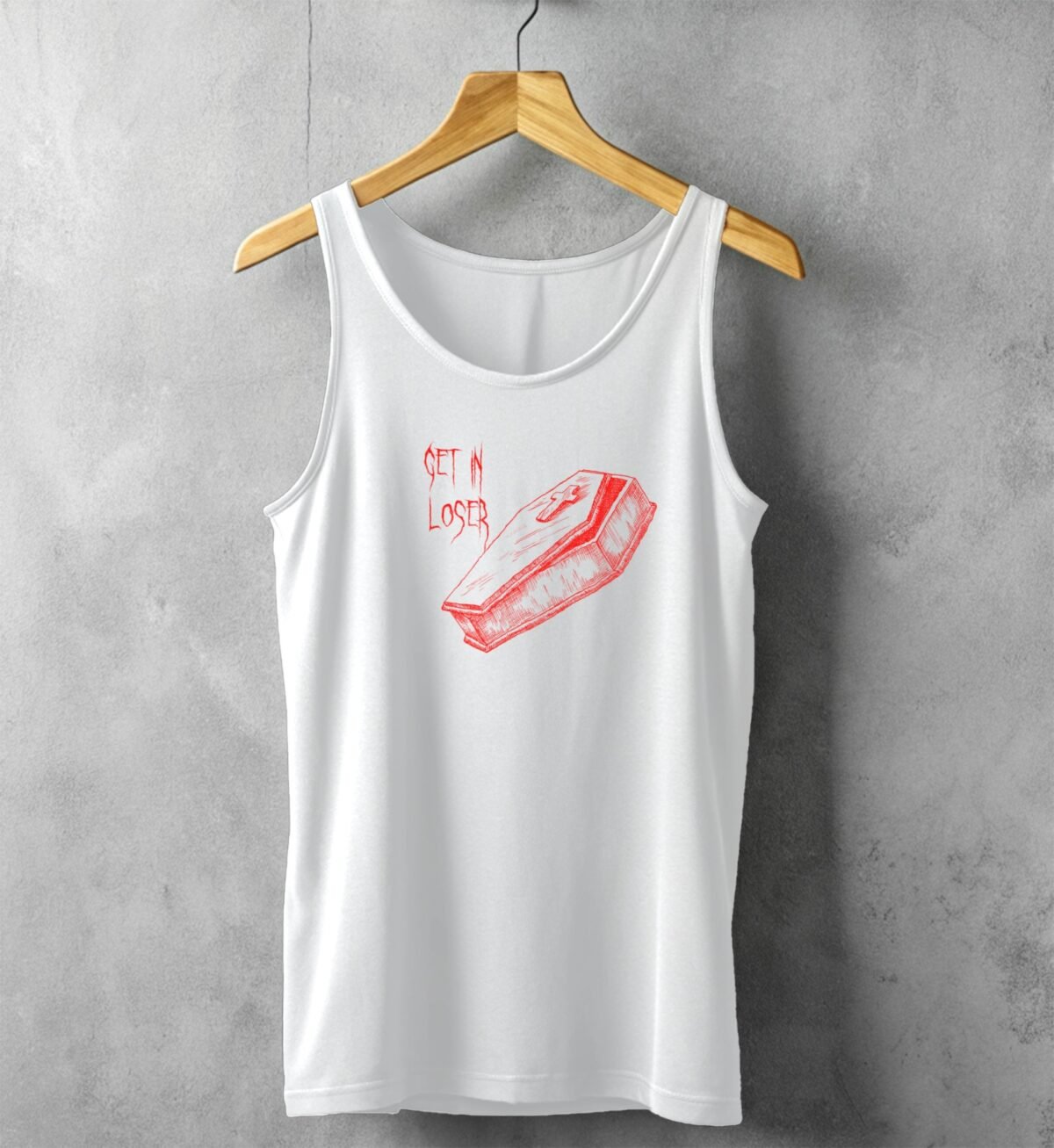 red coffin loser cool emo goth scene tank design, variation 4