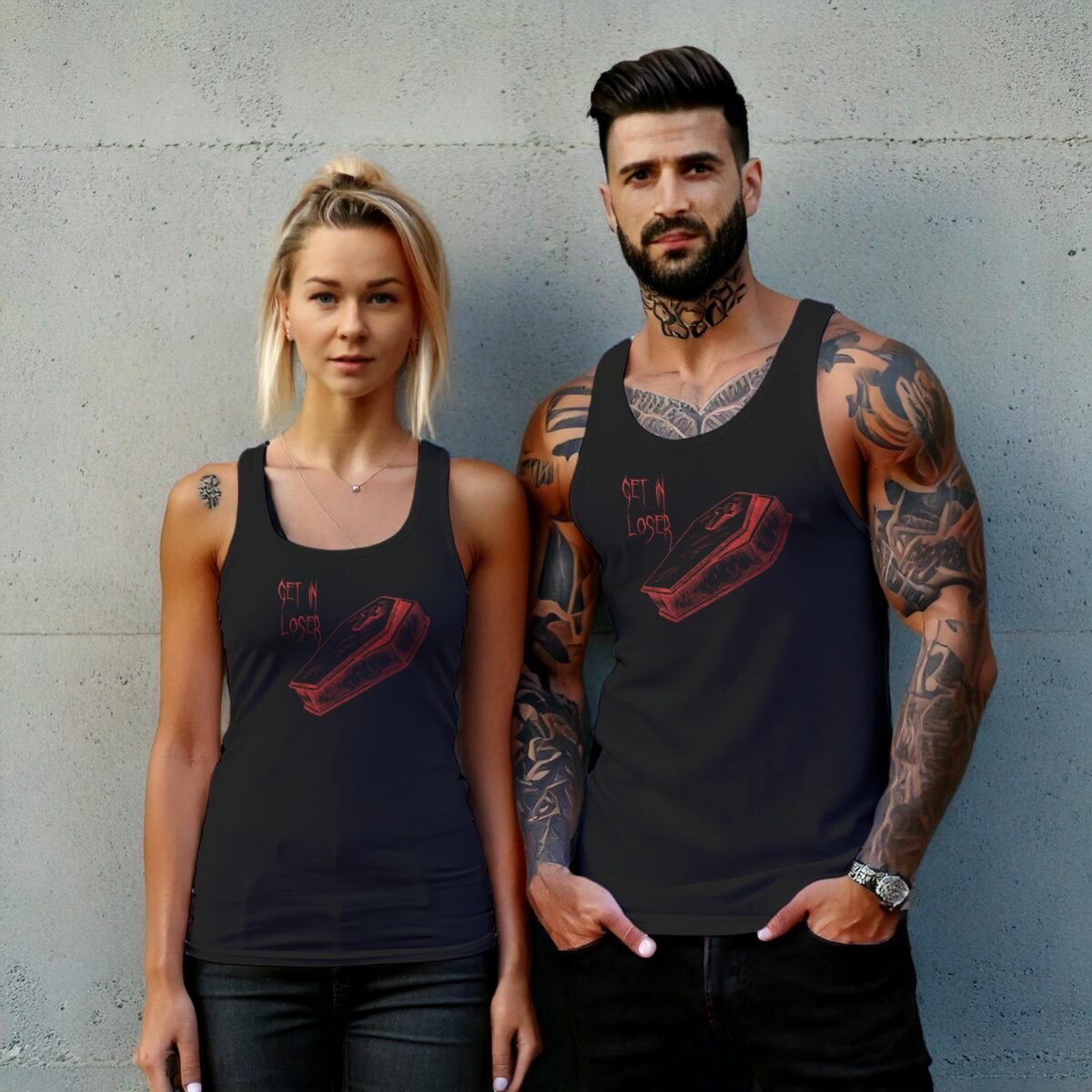 red coffin loser cool emo goth scene tank design, variation 7