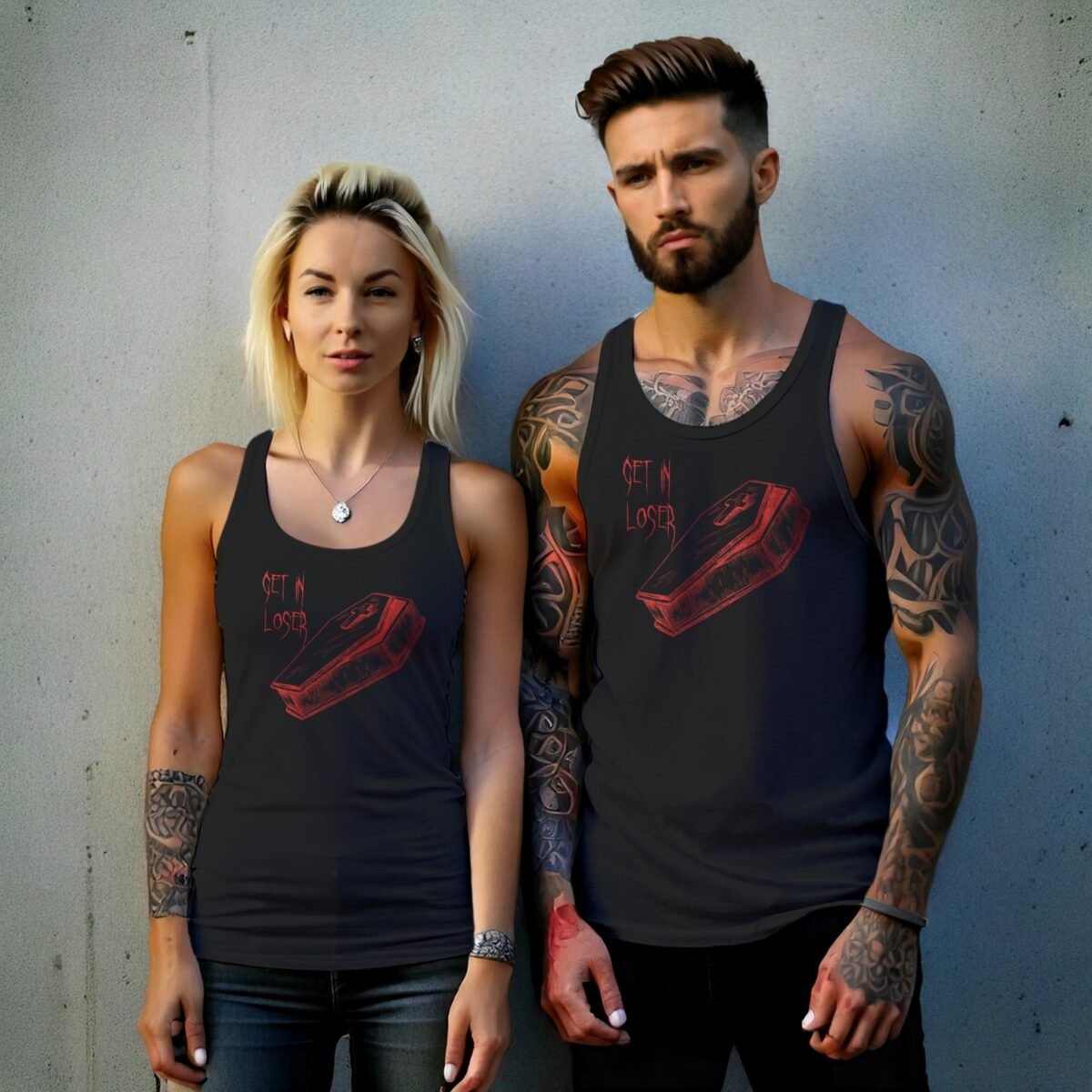 red coffin loser cool emo goth scene tank design, variation 9