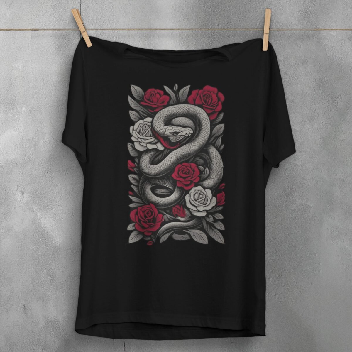 Red Roses and Subtle Danger a Snake Gothic T-Shirt - 1