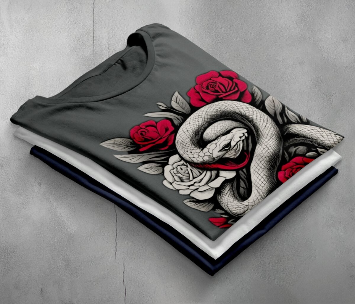 Red Roses and Subtle Danger a Snake Gothic T-Shirt - 2