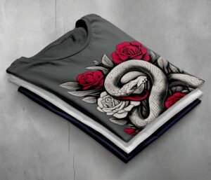 Red Roses and Subtle Danger a Snake Gothic T-Shirt - 2