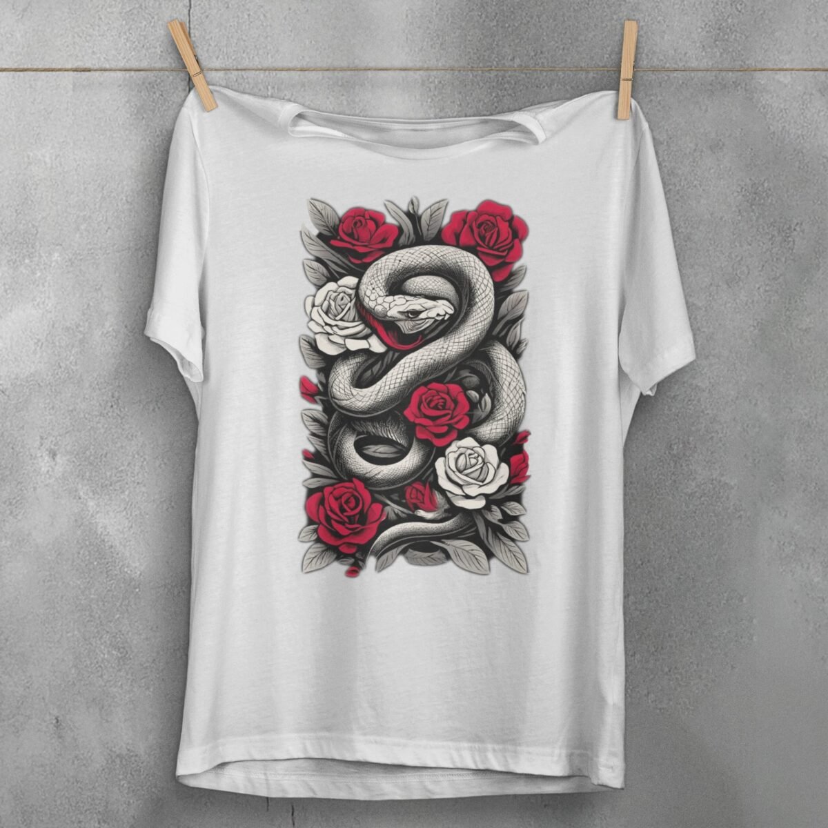 Red Roses and Subtle Danger a Snake Gothic T-Shirt - 3