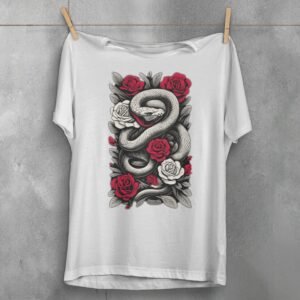 Red Roses and Subtle Danger a Snake Gothic T-Shirt - 3