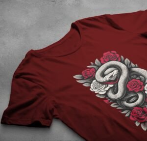 Red Roses and Subtle Danger a Snake Gothic T-Shirt - 4