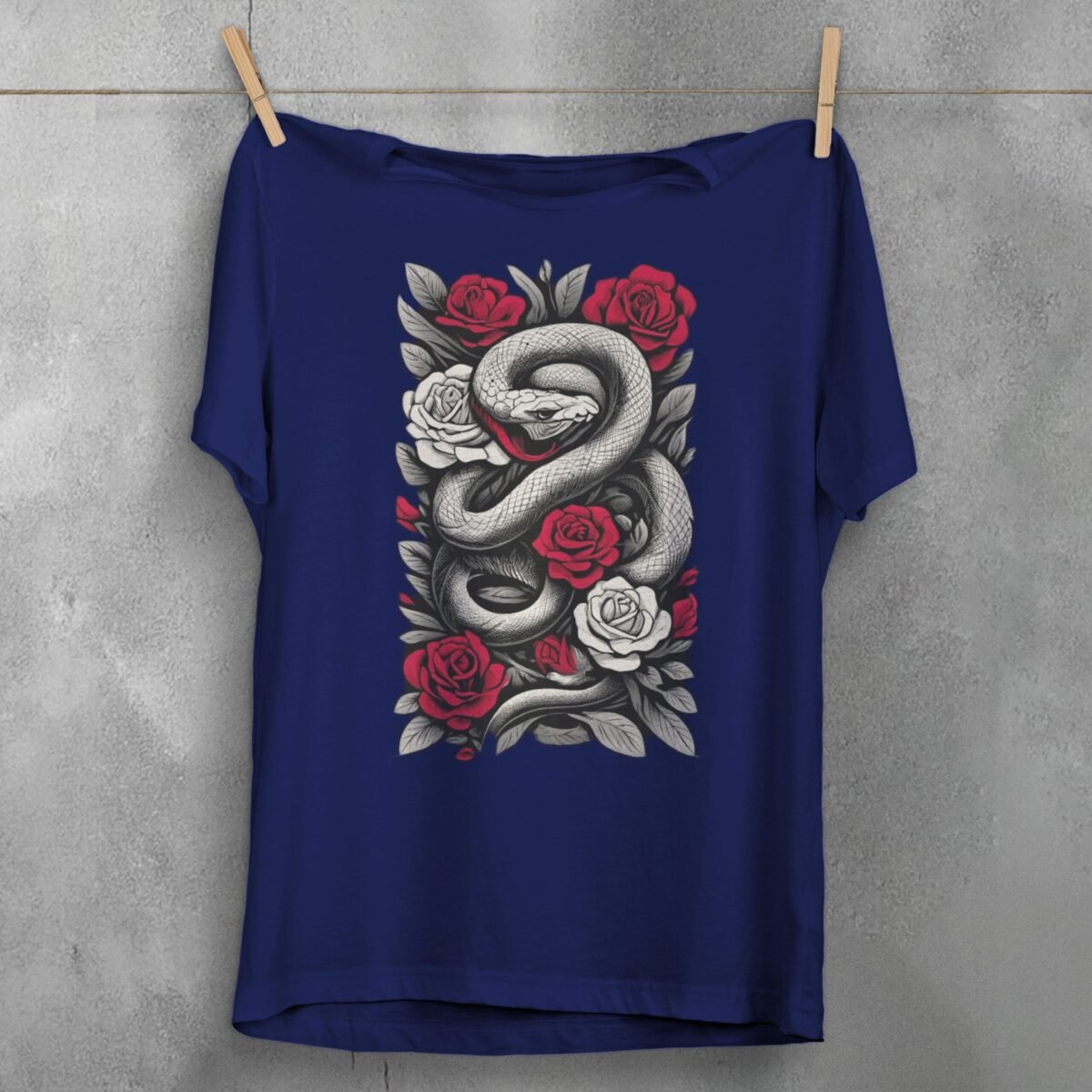 Red Roses and Subtle Danger a Snake Gothic T-Shirt - 5