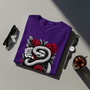 Red Roses and Subtle Danger a Snake Gothic T-Shirt - 6