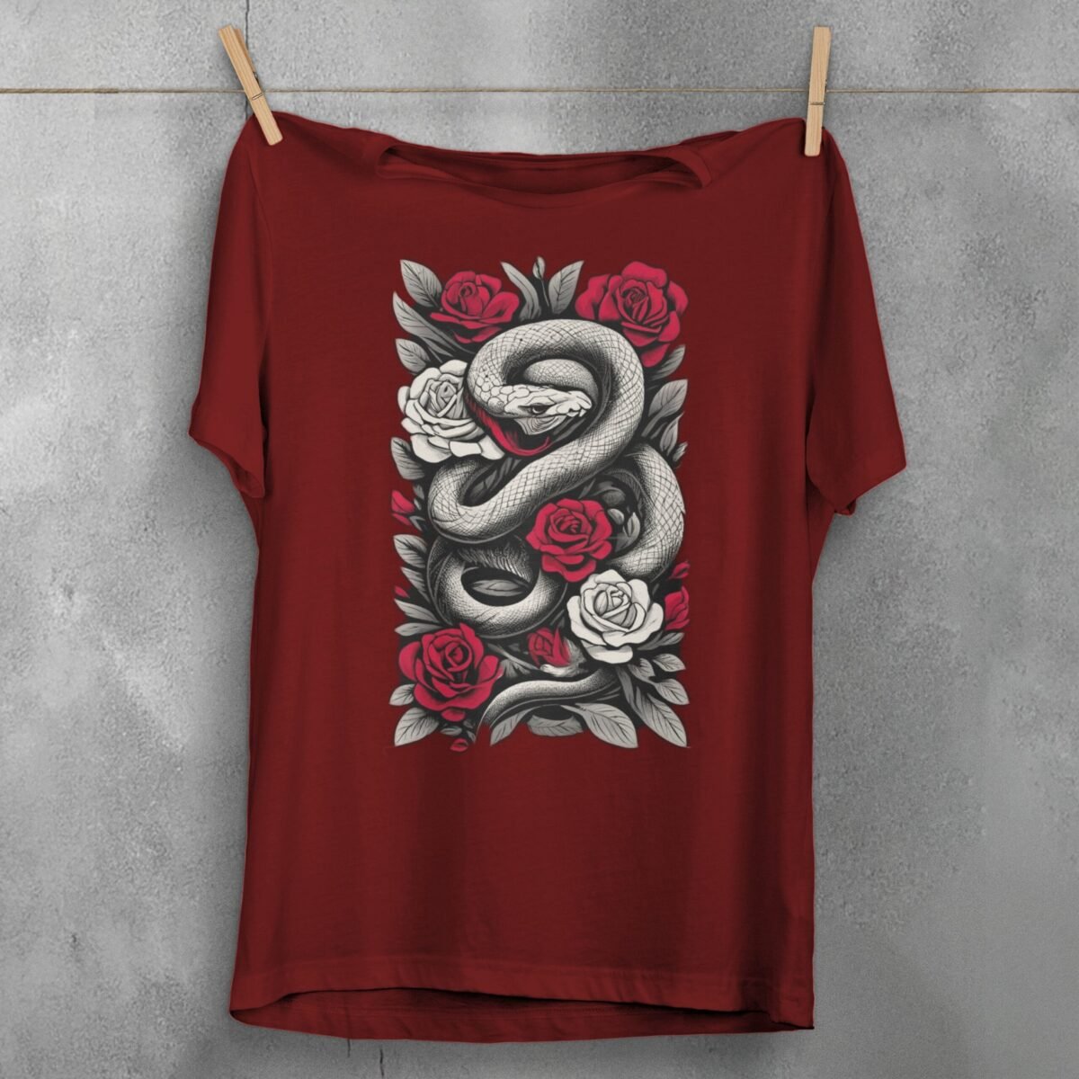 Red Roses and Subtle Danger a Snake Gothic T-Shirt - 7
