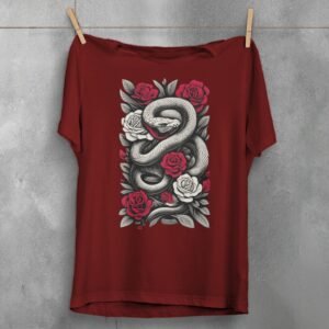 Red Roses and Subtle Danger a Snake Gothic T-Shirt - 7