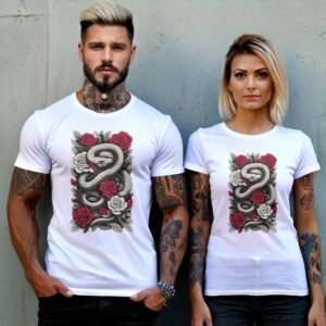 Red Roses and Subtle Danger a Snake Gothic T-Shirt - 8