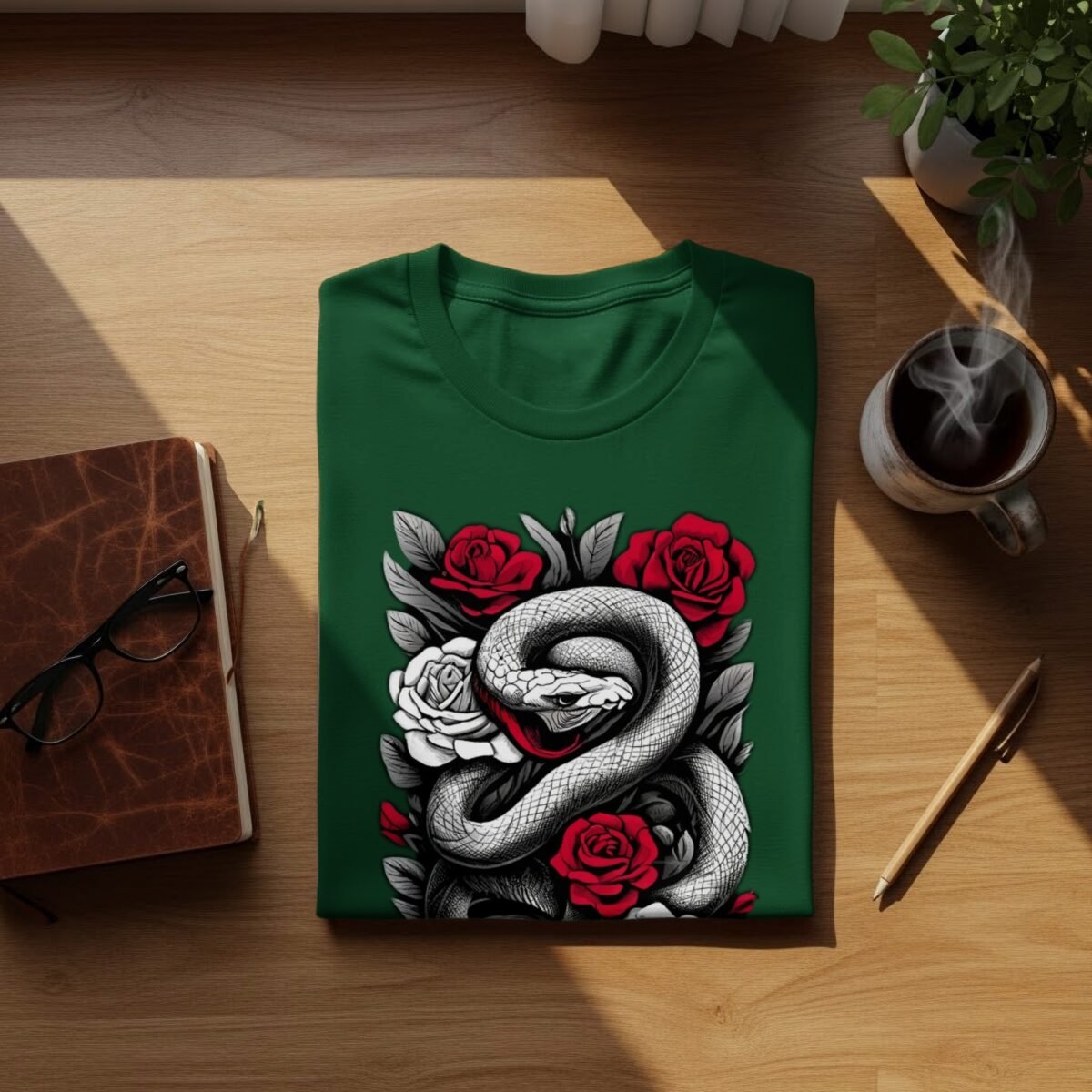 Red Roses and Subtle Danger a Snake Gothic T-Shirt - 9