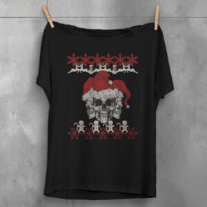 santa skeletons christmas snowfalls joyful season gothic skeleton t-shirt design, variation 1
