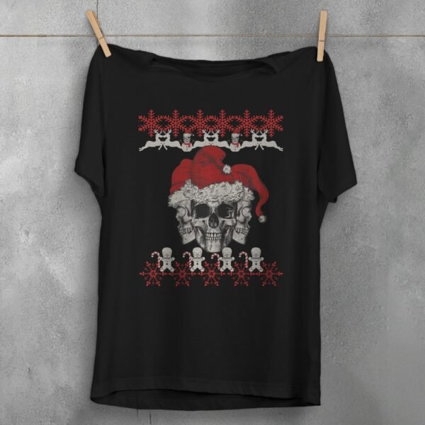santa skeletons christmas snowfalls joyful season gothic skeleton t-shirt design, variation 1