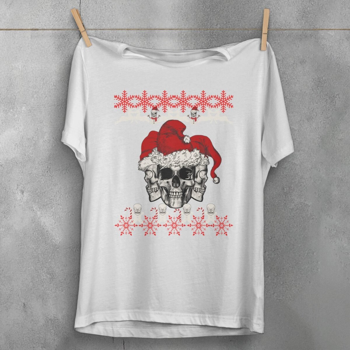 santa skeletons christmas snowfalls joyful season gothic skeleton t-shirt design, variation 2