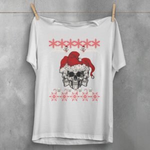 santa skeletons christmas snowfalls joyful season gothic skeleton t-shirt design, variation 2