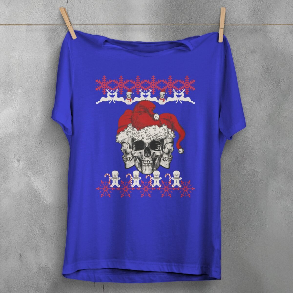 santa skeletons christmas snowfalls joyful season gothic skeleton t-shirt design, variation 3